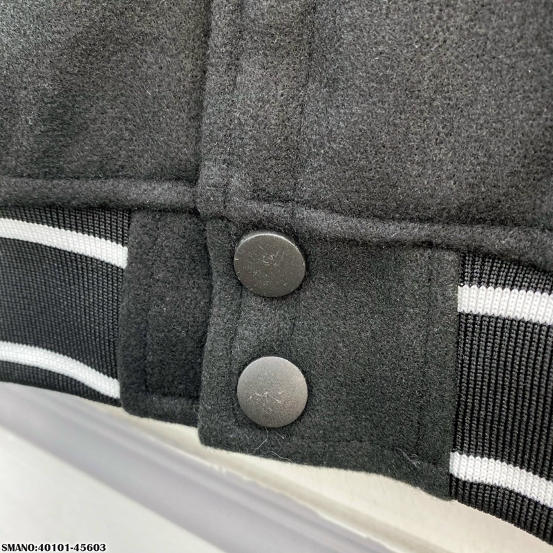 Áo khoác Varsity Jacket dạ nam nữ ngực thêu chữ da phối tay da trắng thêu logo bo chun sọc viền cao cấp