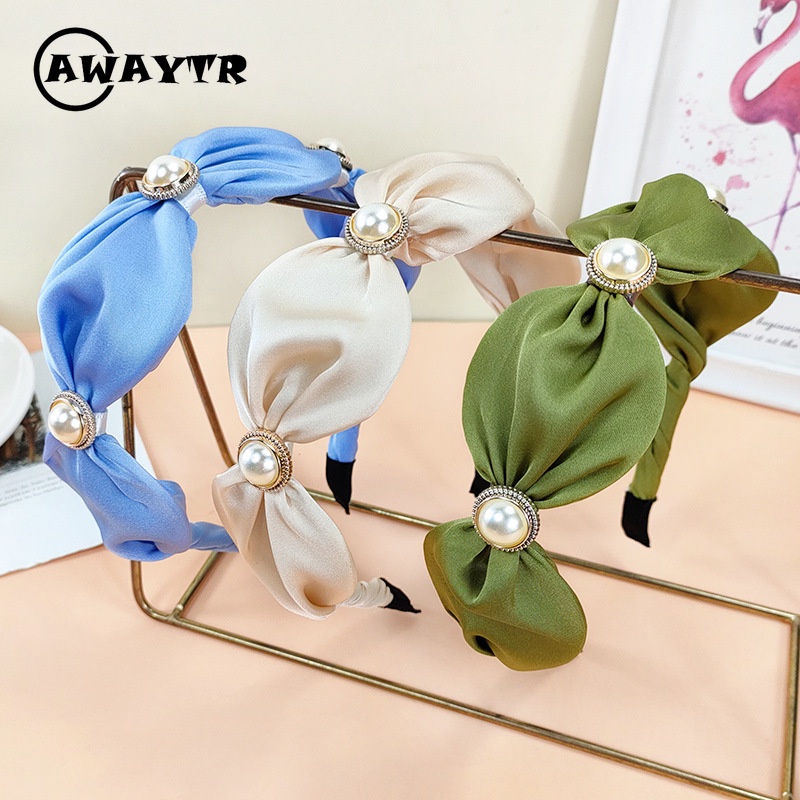 Băng Đô Cài Tóc Vải Satin Đính Ngọc Trai Phong Cách Hàn Quốc Thời Trang Cho Nữ