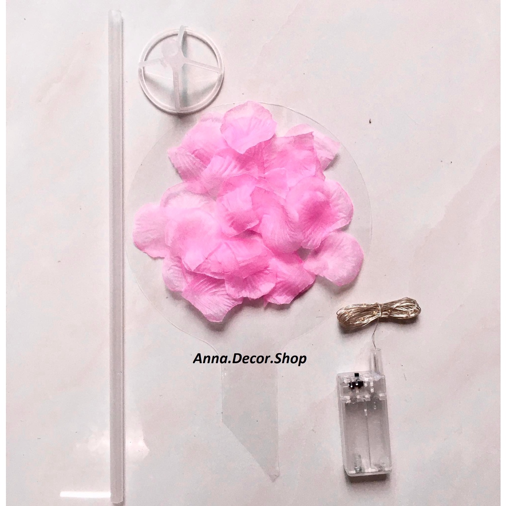 Set bộ quà tặng bóng bay cánh hoa hồng đèn led - Tự làm quà tặng vào các dịp lễ, sinh nhật, Valentine 14/2, 8/3