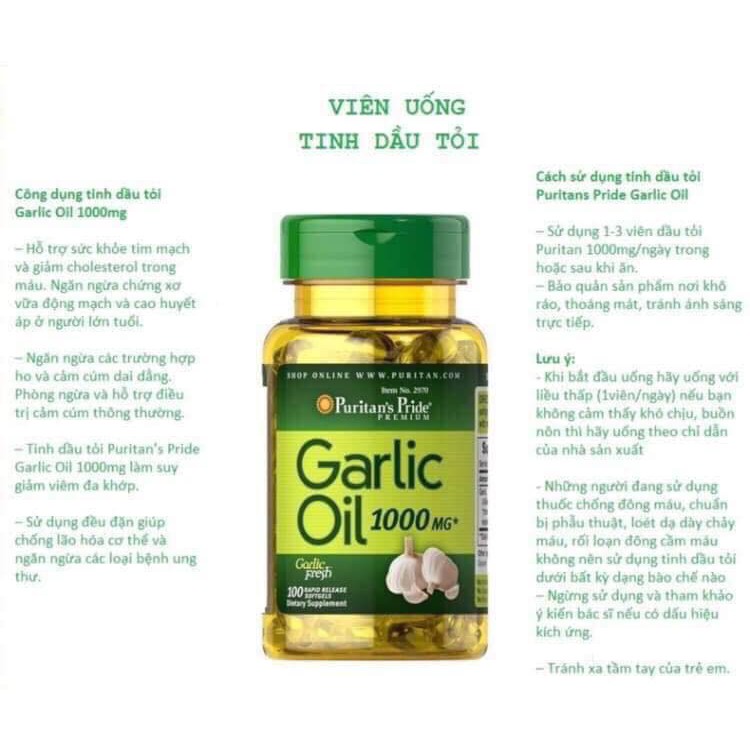 TINH DẦU TỎI MỸ Garlic Puritans Pride 1000mg của Mỹ 100 viên [CÓ TEM CHỐNG HÀNG GIẢ] | WebRaoVat - webraovat.net.vn