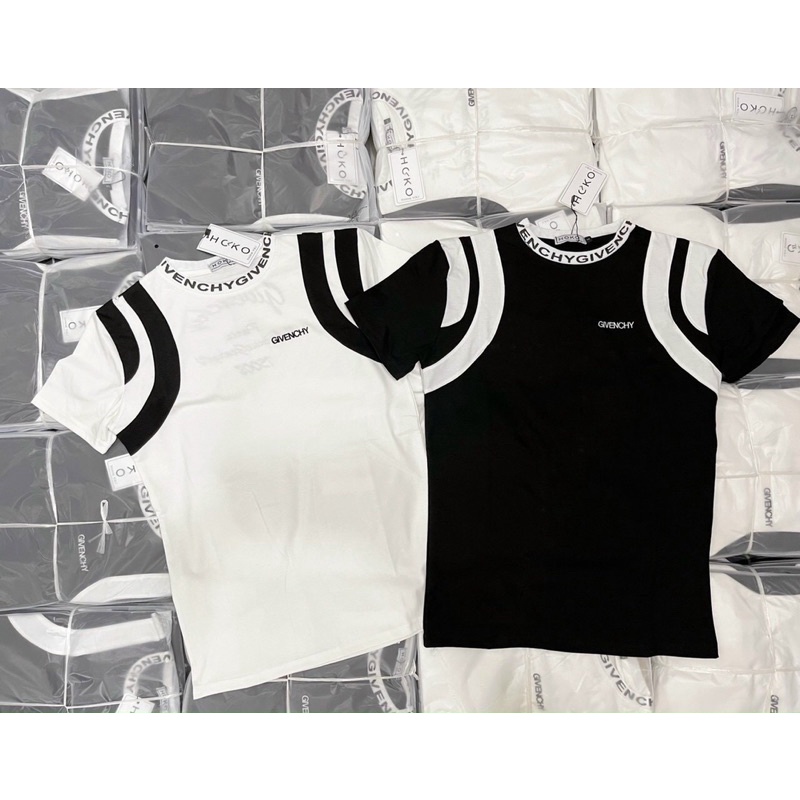 Áo thun nam cổ tròn thêu chữ GV áo phông nam tay ngăn chất cotton