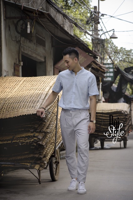 QUẦN BAGGY ĐŨI LINEN - Màu Ghi - Be Kem