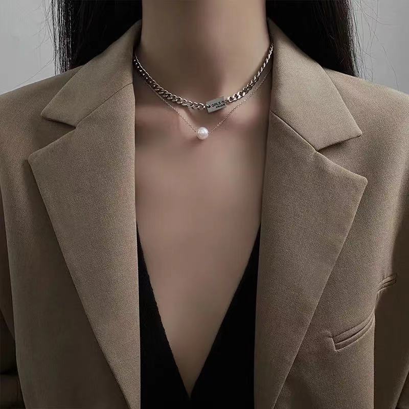  2021 new pearl double layer women's necklace