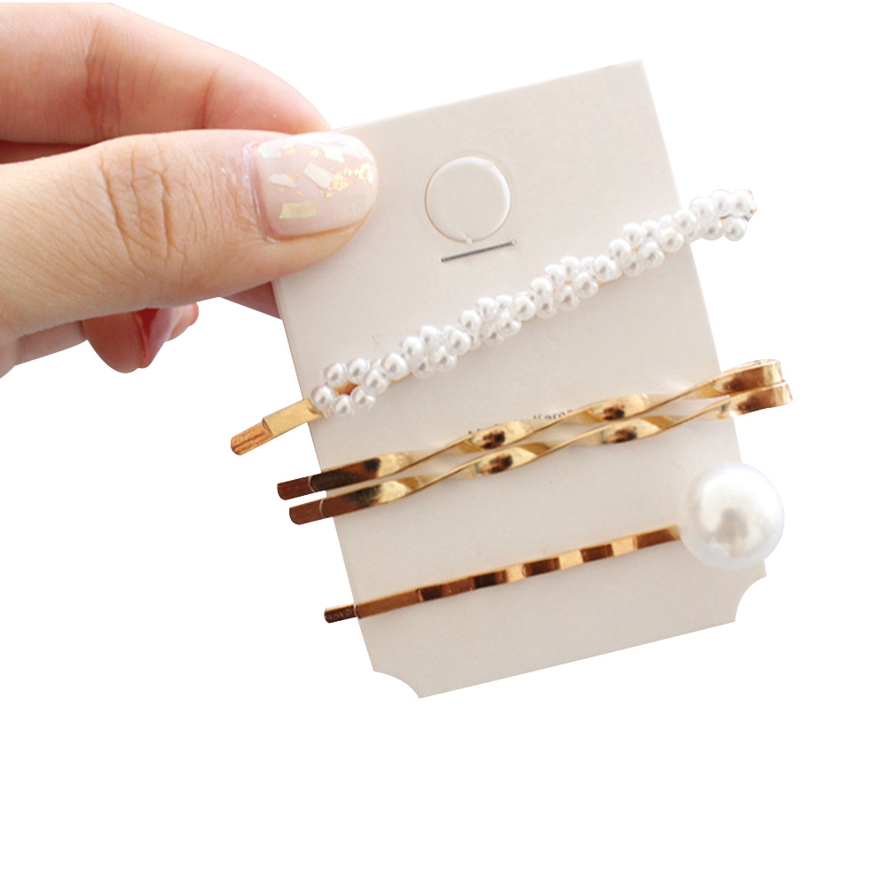 Bộ 3 kẹp tóc kim loại phối đinh tán đính ngọc trai giả phong cách thời trang cho phái nữ