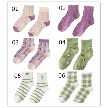 Vớ cotton cổ cao phối ren họa tiết kẻ sọc dễ thương thời trang cho nữ