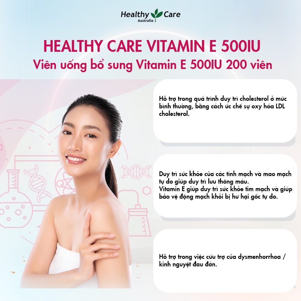 Viên uống bổ sung vitamin E Healthy Care 500IU - Hỗ trợ làm căng bóng, dưỡng ẩm da (200 viên)