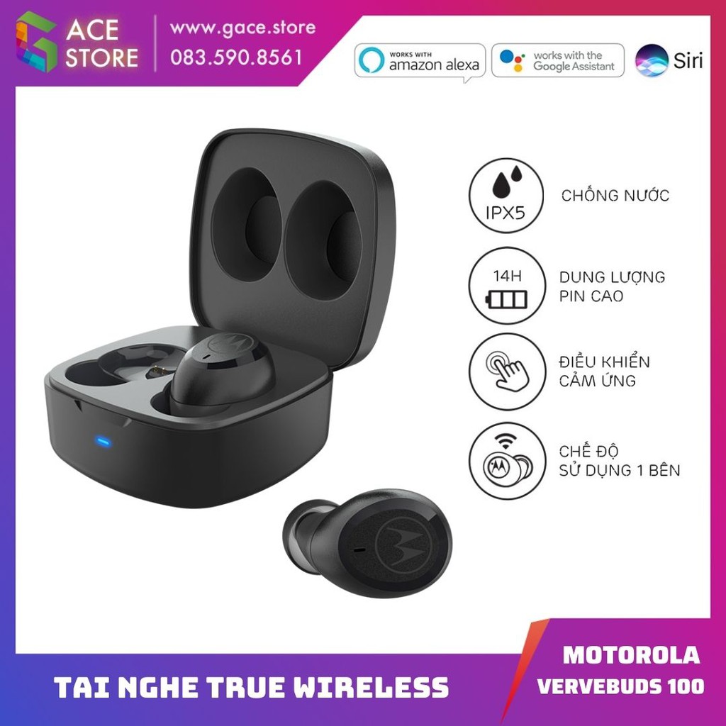 Motorola VerveBuds 100 TWS - Tai nghe Bluetooth V5.0- Touch control - Chống nước IPX5