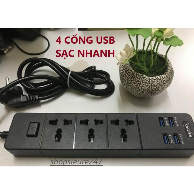 (4 USB) Ổ CẮM ĐIỆN THÔNG MINH REMAX B-T08 3 CỔNG CHỐNG CHÁY NỔ