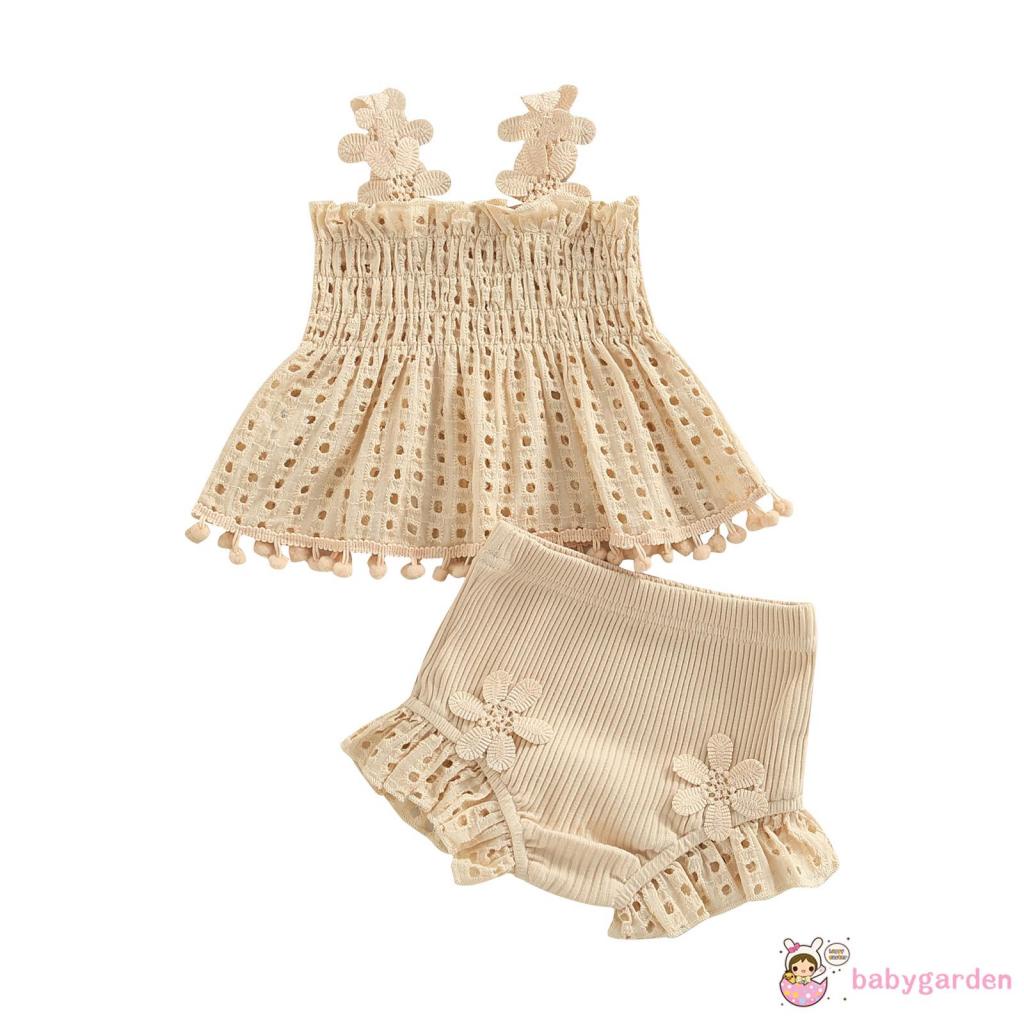 Bộ Áo + Quần Short Xếp Ly Co Giãn Màu Trơn Thời Trang Mùa Hè Cho Bé Gái 0-18 Tháng Tuổi