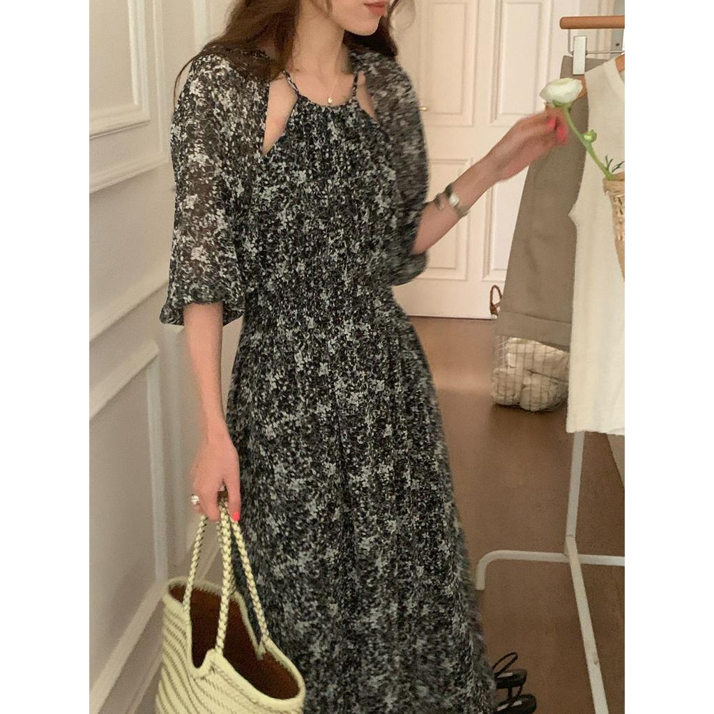 Đầm Voan Hoa Hở Vai Thời Trang Mùa Hè Kiểu Retro Sành Điệu 63010