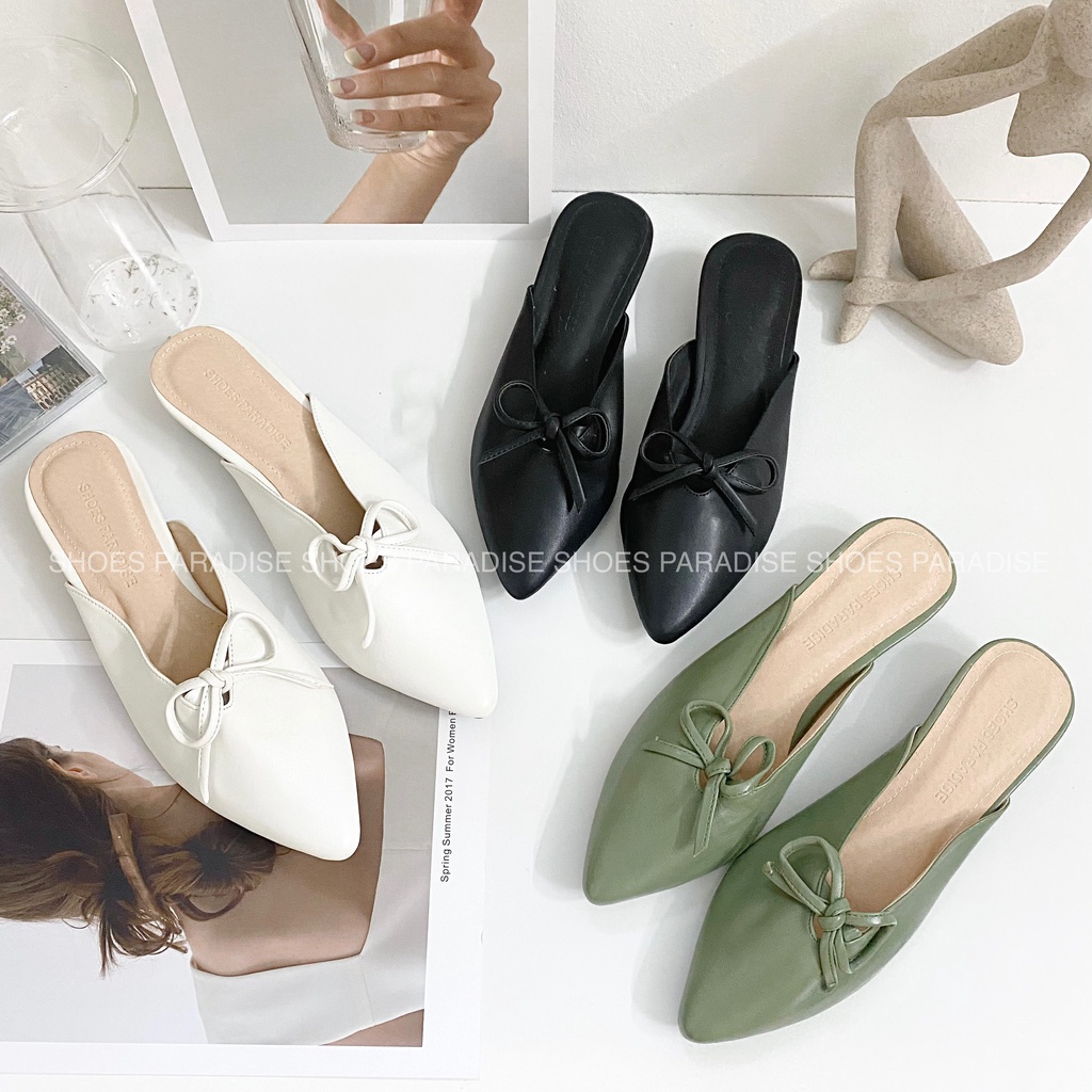 Dép Bít Mũi Nhọn Nơ Thấp Shoes Paradise ( Form nhỏ nhích lên 1 size)