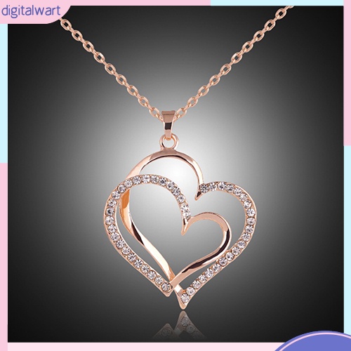 Dây Chuyền 2 Mặt Trái Tim Đính Đá Thời Trang Cho Nữ