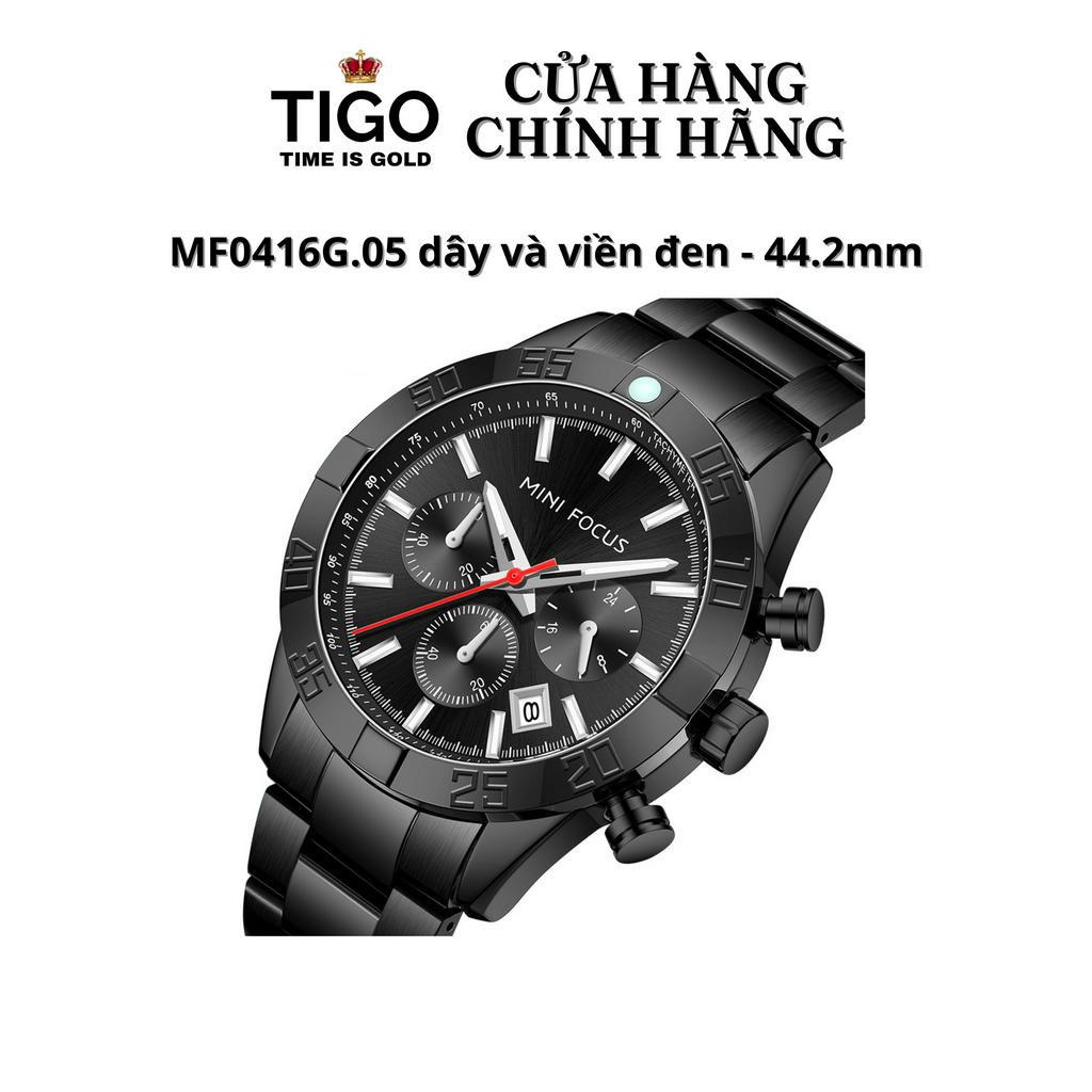 Đồng Hồ Nam MINI FOCUS MF0416G.05 Dây Thép Full Đen Viền Đen Thép Không Gỉ Cao Cấp Mặt Tròn Đường Kính 44.2mm Chống Nước