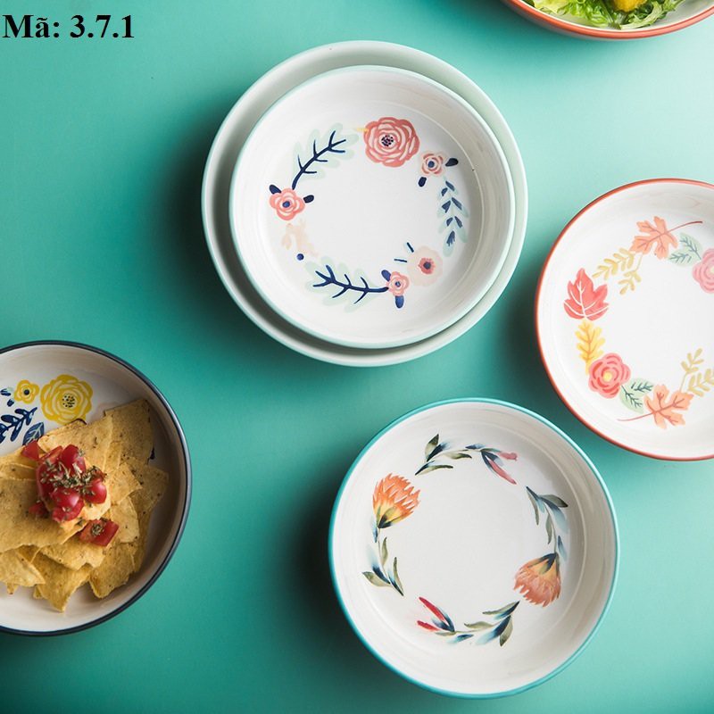 Tô sứ vẽ hoa 4 mùa, bát đựng salad, đĩa để món xào, phụ kiện bàn ăn: 3.7.1
