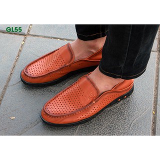 Giày da nam cao cấp gl55 đen/ vàng bò