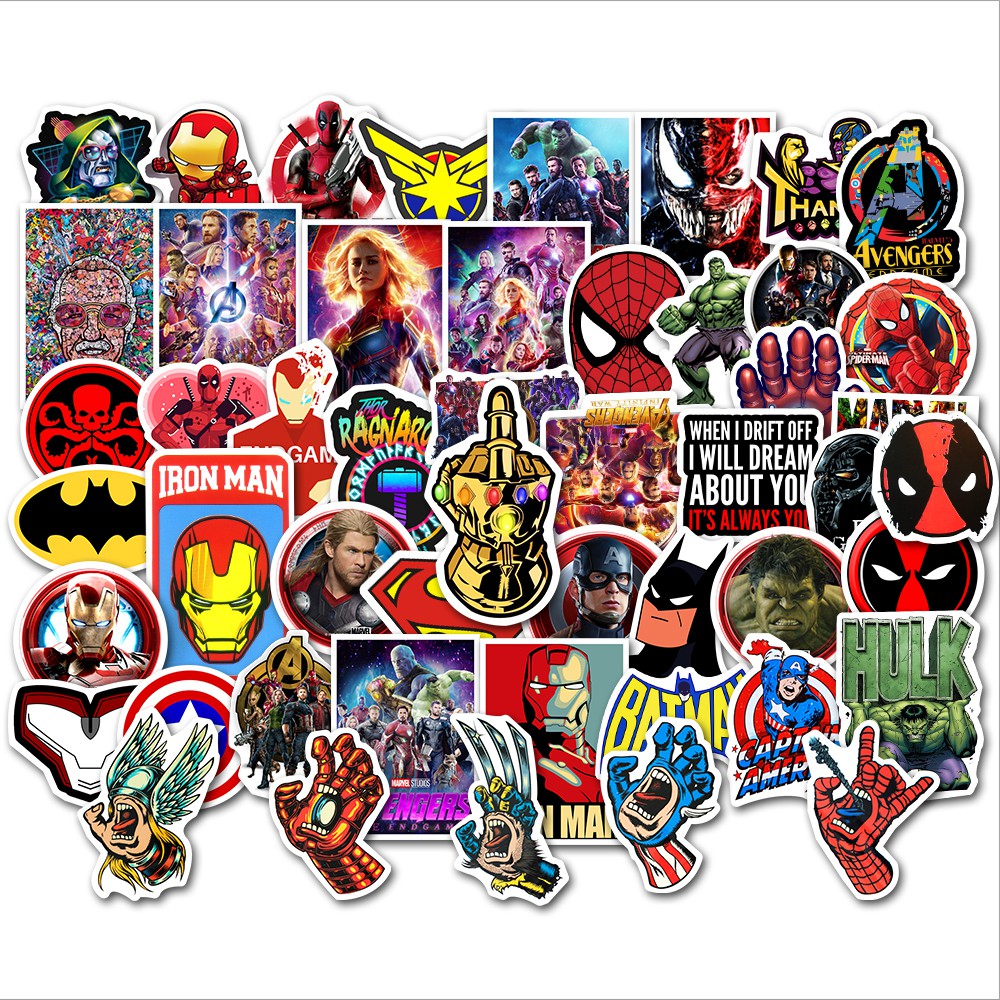 Set 50 nhãn dán trang trí hình siêu anh hùng Marvel độc đáo
