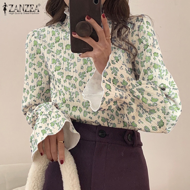 Zanzea Áo Tay Dài Cổ Lọ In Họa Tiết Phong Cách Hàn Quốc Dành Cho Nữ