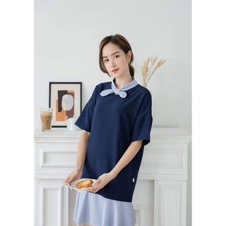 Váy bầu phối kẻ đuôi cá cổ buộc nơ