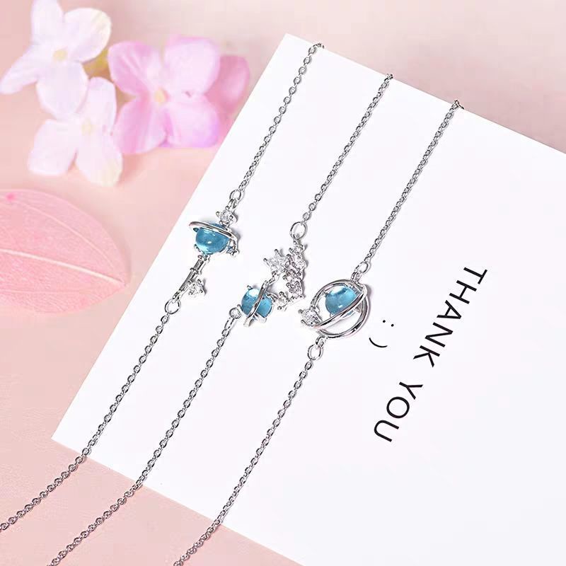 Vòng đeo tay đính pha lê hình cách hành tinh màu xanh thời trang Hàn Quốc