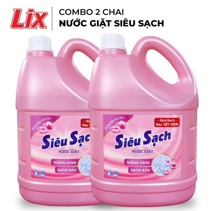 COMBO 2 Can Nước giặt Lix Siêu Sạch hương hoa anh đào (2 chai x 3.5Kg)