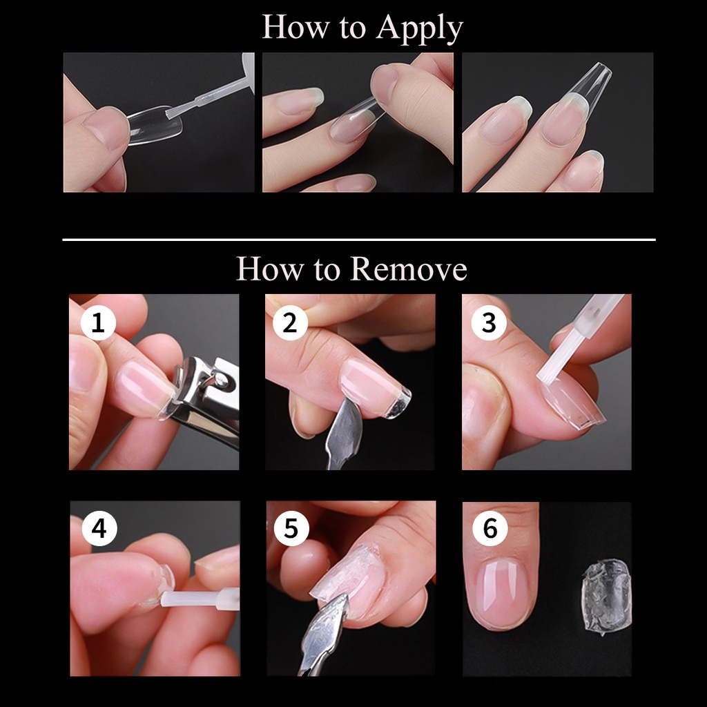 MONJA Hộp 500 Móng Tay Giả Trong Suốt Kèm Keo Dán Tiện Dụng