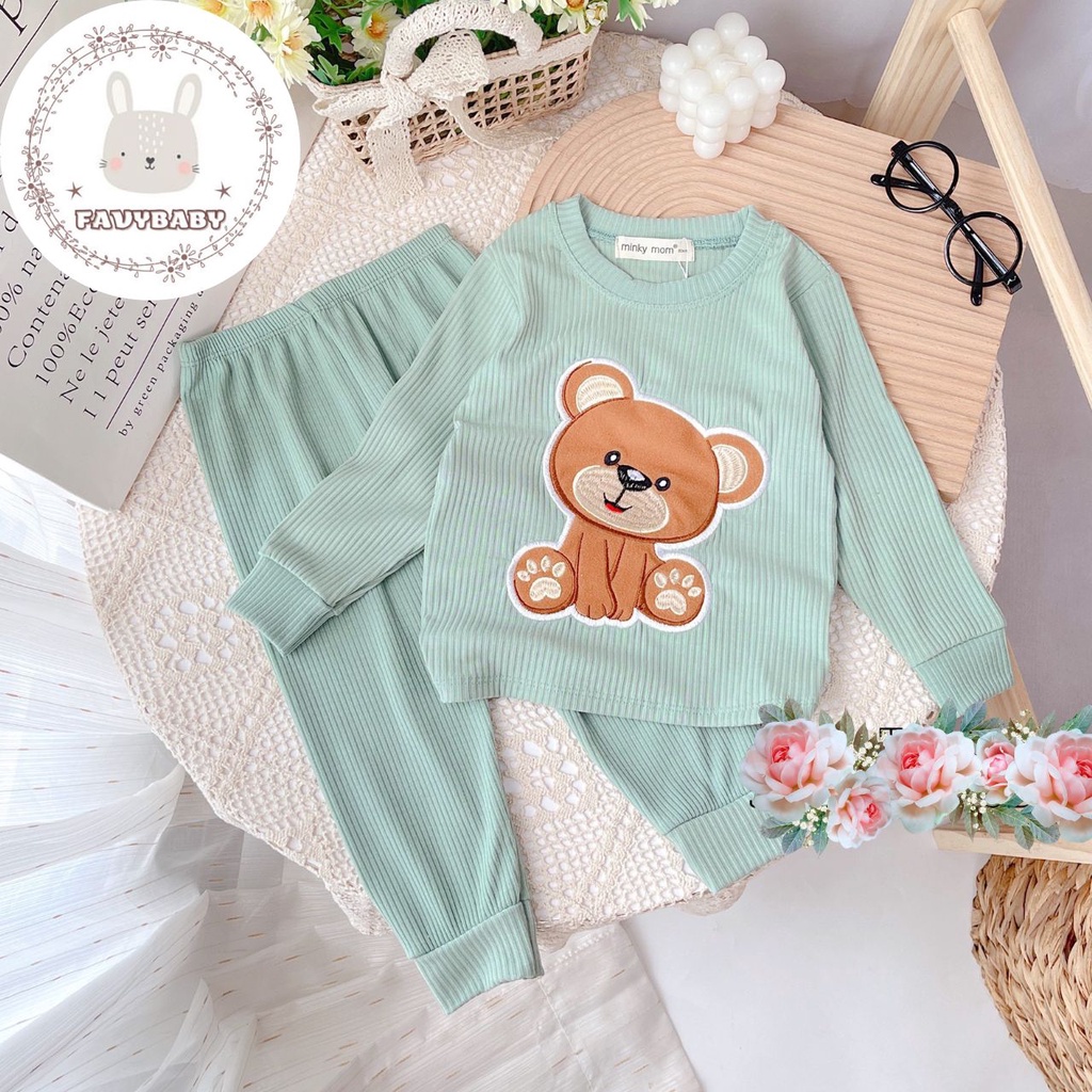 Bộ Dài Tay MINKY MOM Chính Hãng Bé Trai Bé Gái Chất Len Tăm Thu Đông Hình Thêu Đáng Yêu Bé 0 1 2 3 4 5 Tuổi - Favybaby