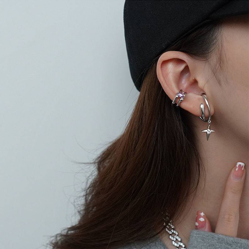 Set 2 Khuyên Kẹp Vành Tai Đính Đá Thời Trang Cho Nữ