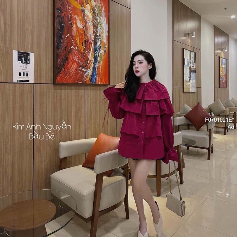 Áo sơ mi kiểu bèo tầng cổ tròn