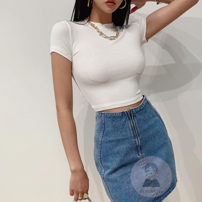 Áo Thun Tay Ngắn Dáng Ôm Màu Sắc Trơn Thời Trang Mùa Hè Cho Nữ