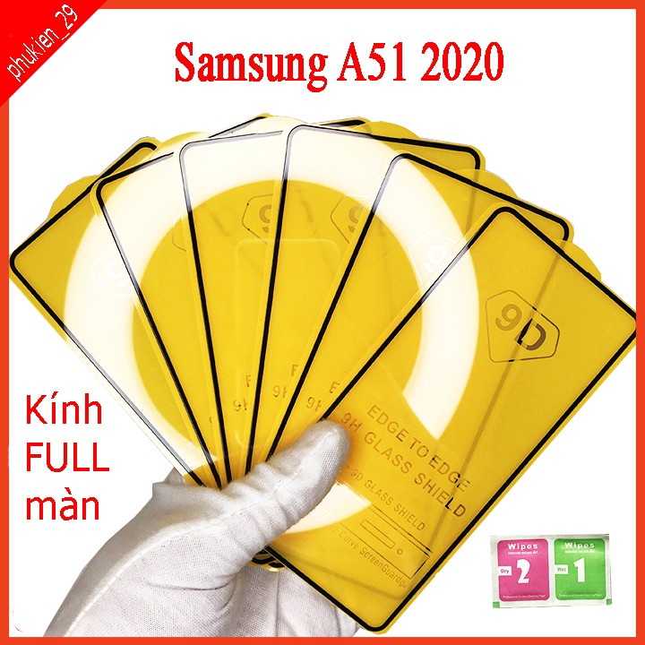 Kính cường lực Samsung A51 2020  full màn hình, Ảnh thực shop tự chụp, tặng kèm bộ giấy lau kính taiyoshop2