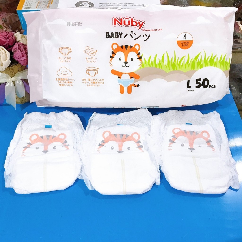 Bỉm Nuby cao cấp hàng chính hãng 1 bịch 50 miếng 50M/50L/50XL/50XXL/50XXXL
