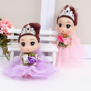 Móc khóa búp bê cô dâu chibi đội vương miện 12cm