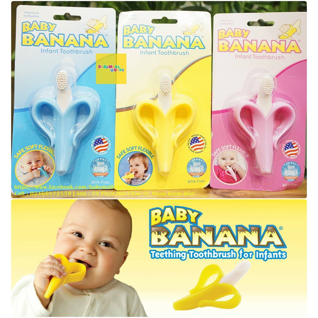 Gặm nướu và bàn chải 2 trong 1 Baby Banana từ Mỹ