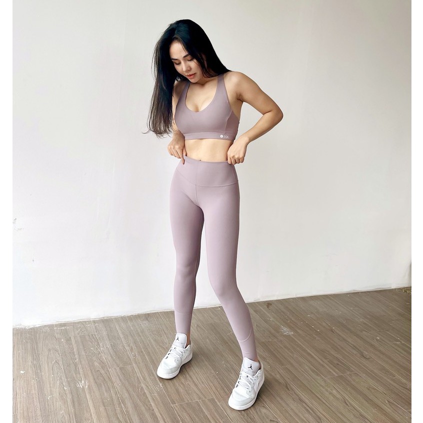 Set đồ tập yoga, đồ tập gym cho nữ quần lưng cao, kèm mút nâng ngực màu tím khoai môn nude EQL APPAREL (Lively)