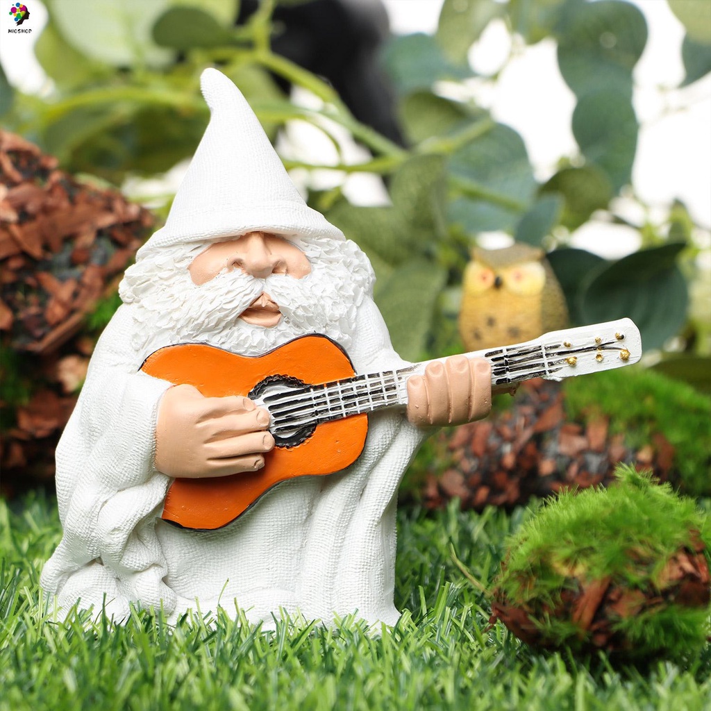 MIOSHOP Gift Dwarf Figurines Decoration Crafts Funny Statue Garden Gnomes Funny Elf Playing Guitar Elves Collectible Home Decor Ornaments Indoor Outdoor Micro Landscape