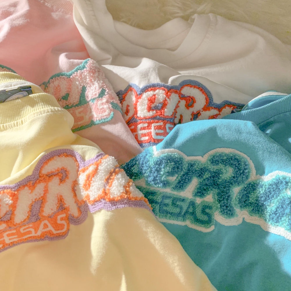 Áo Thun Tay Ngắn Thêu Họa Tiết 100% Cotton 2021 Thời Trang Mùa Hè Cho Cặp Đôi