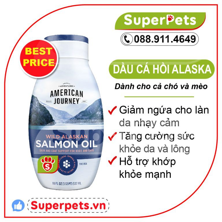 Dầu Cá cho Chó Mèo Dưỡng Lông American Journey Wild Alaskan Salmon Oil Liquid Dog - Cat Supplement