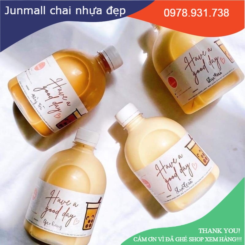 Chai nhựa bầu, chai nhựa tròn 330ml 500ml, chai nhựa đựng trà sữa, chai pet