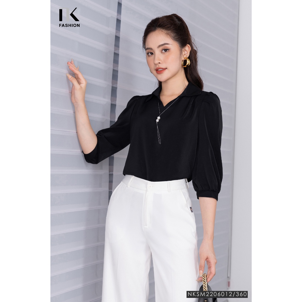 Sơ Mi Lụa Tay Lỡ Công Sở NK FASHION Thiết Kế Cổ V Kèm Phụ Kiện Kiểu Dáng Lịch Sự Tối Giản Chất Lụa Mềm Mịn NKSM2206012