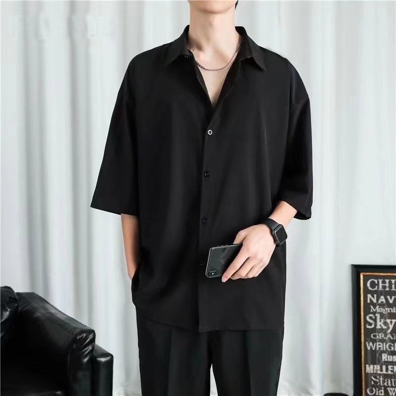 Áo Sơ Mi Trơn Tay Ngắn Dáng Rộng Có Size Lớn M-8XL Thời Trang Dành Cho Nam Giới