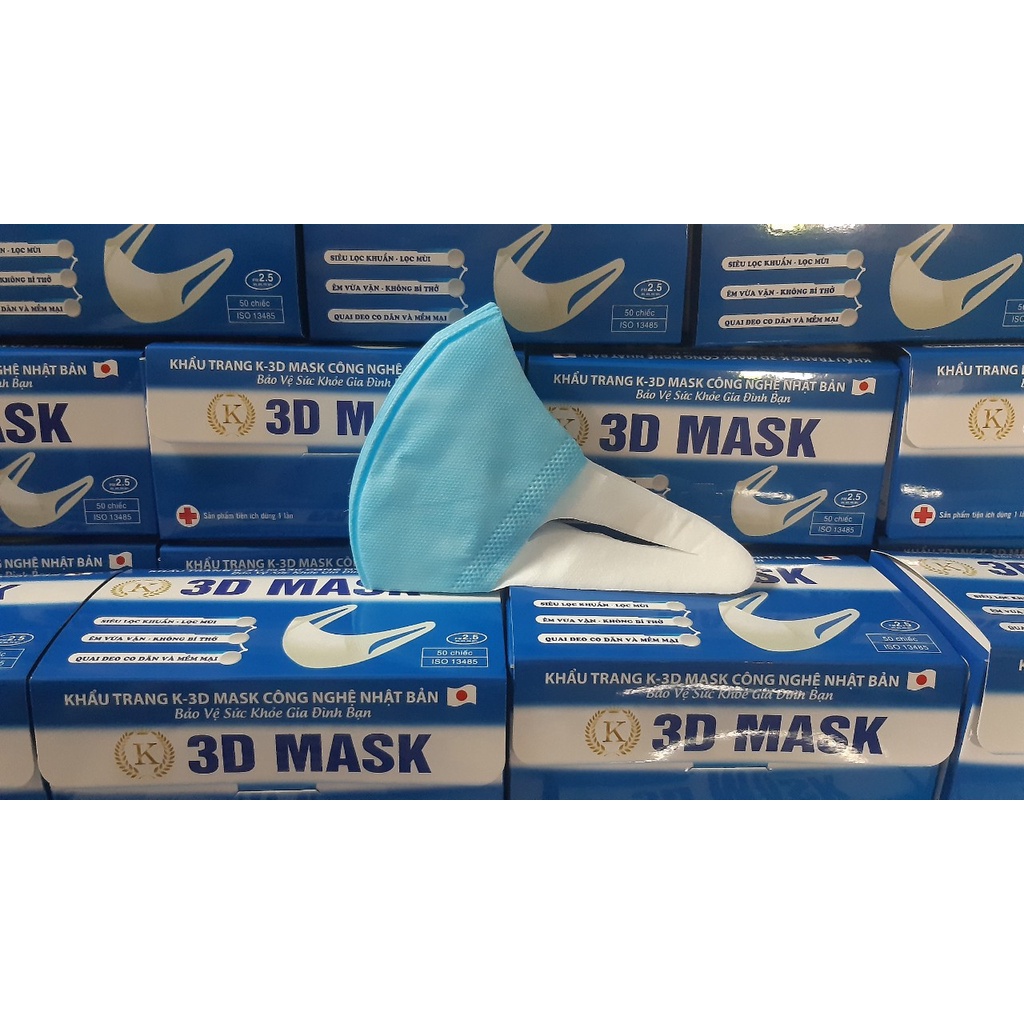 Khẩu trang K 3D công nghệ Nhật màu Xanh 50 cái