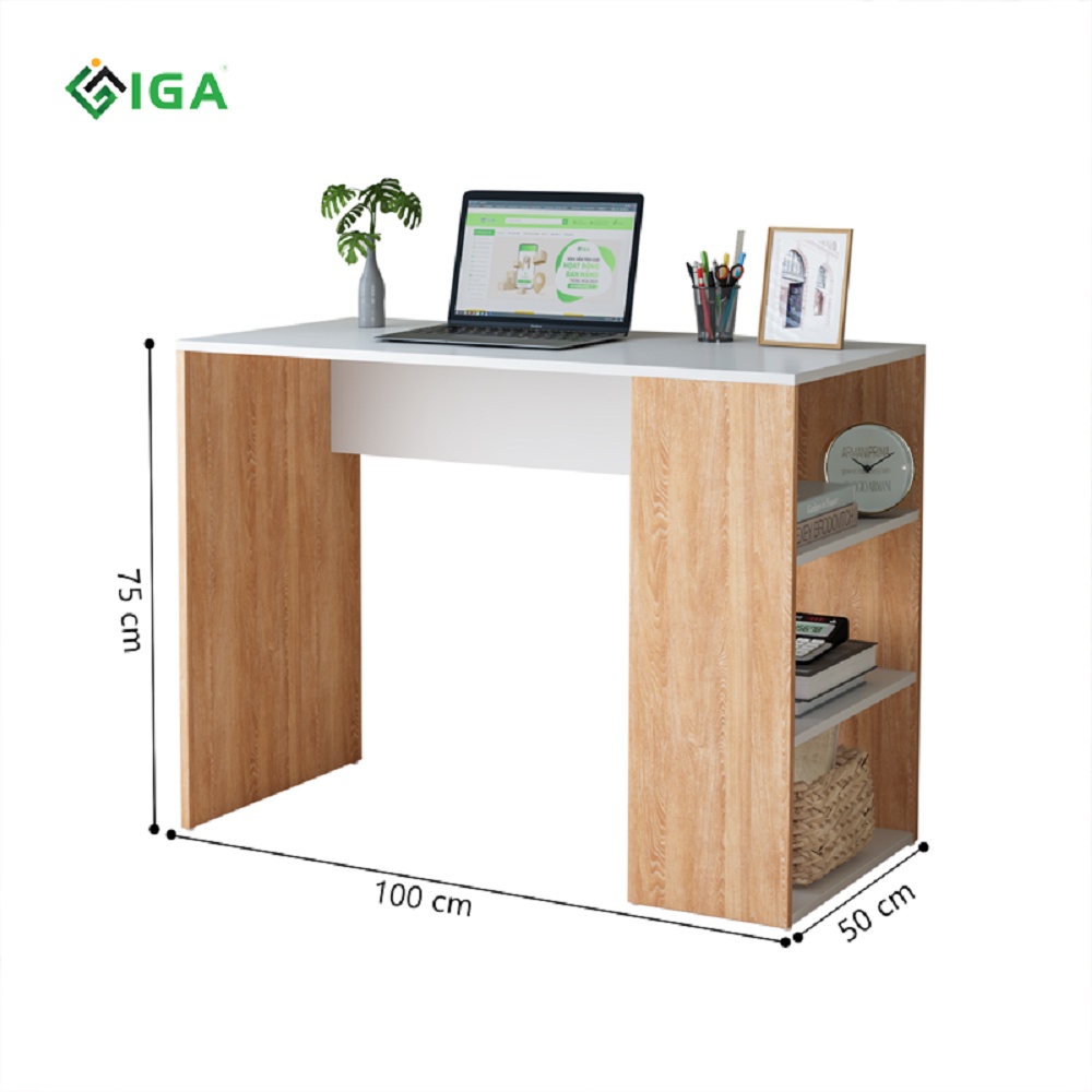 Bàn làm việc, bàn học phong cách mới kèm kệ sách bằng gỗ MDF  thương hiệu IGA  GP225/GP226/GP227/GP228