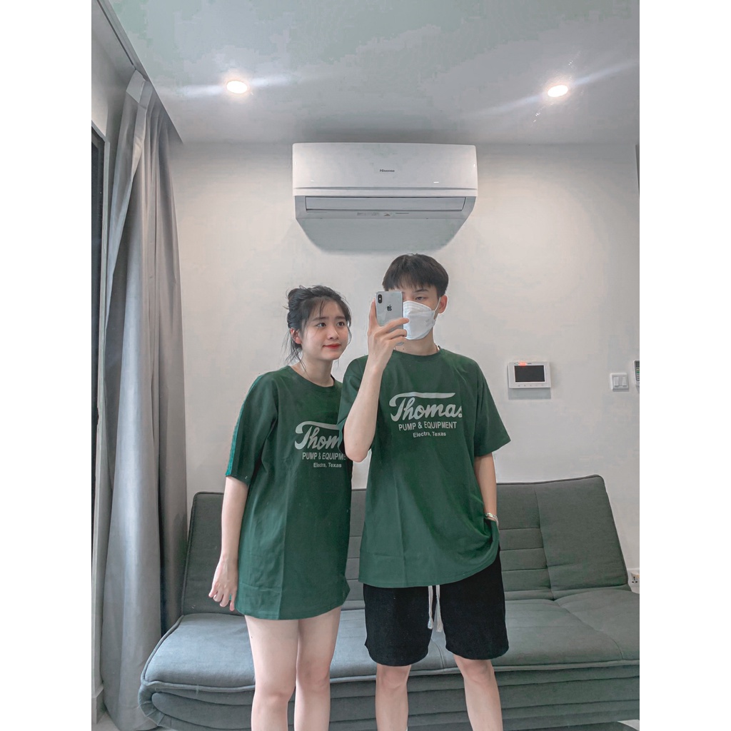 Áo Phông 3158 Dáng Rộng In Chữ Thomas Chất Cotton Khô Nam Nữ Mặc Đều Xinh