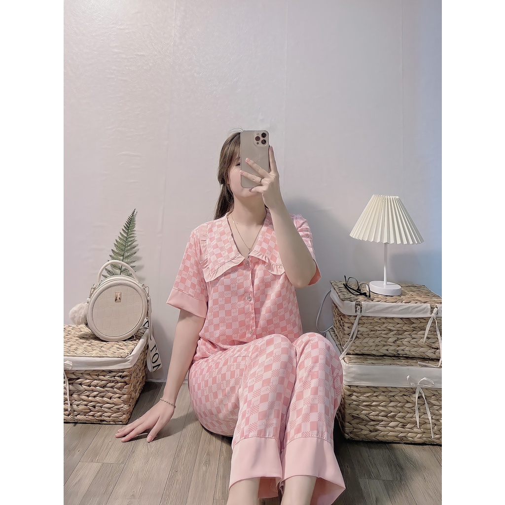 Đồ Bộ Pijama Nữ Lụa Mango Cao Cấp,Tay Cộc Quần Dài,Hàng Thiết Kế Tiểu Thơ, Chất Vải Mềm Mịn,Siêu Mát MG03