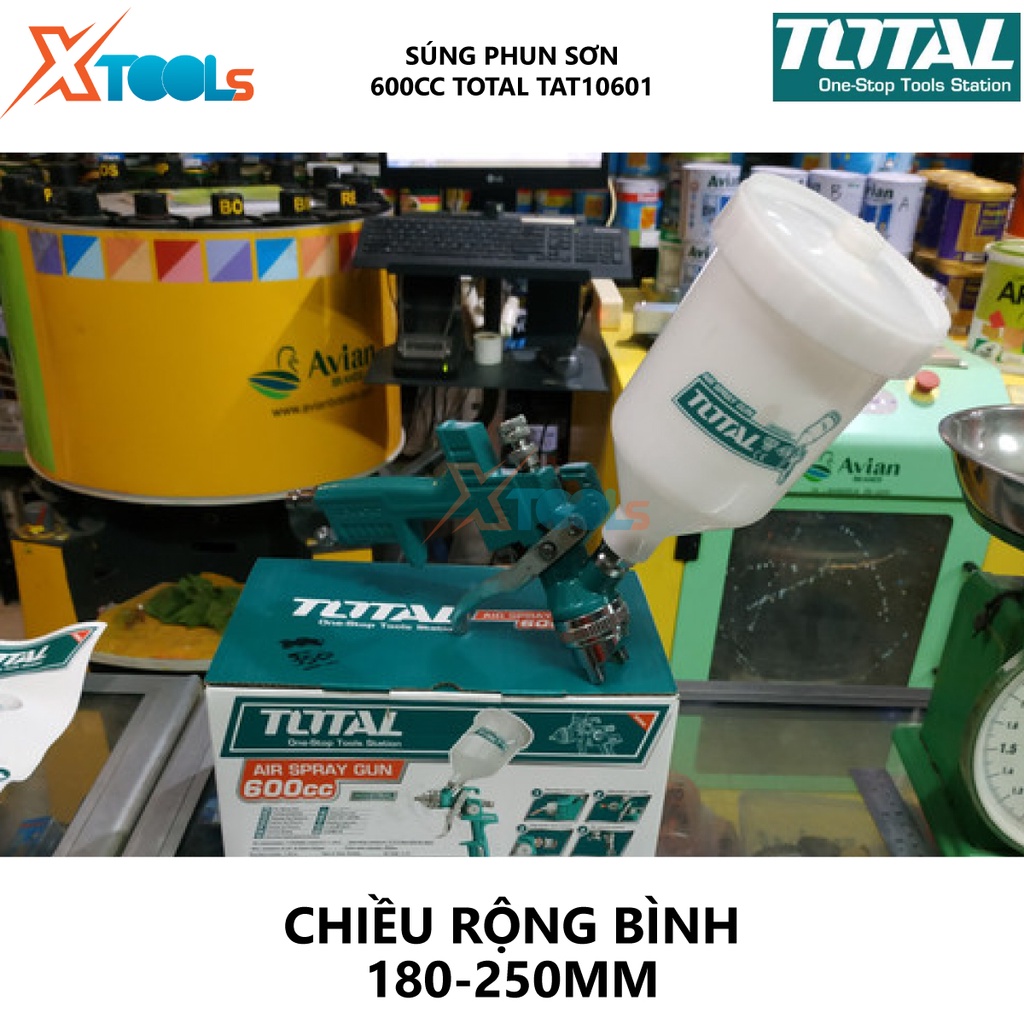 Súng phun sơn TOTAL TAT10601 dụng cụ phun sơn 1.4mm, Chiều rộng bình 180-250mm, 600cc, 4.2-7.1cfm(119-200l/min) [XTOOLs]