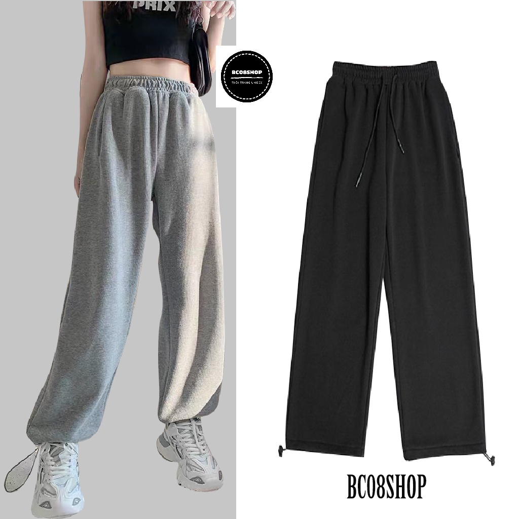 Quần Ống Suông Dây Rút Unisex 2 Màu Đen Xám BC312