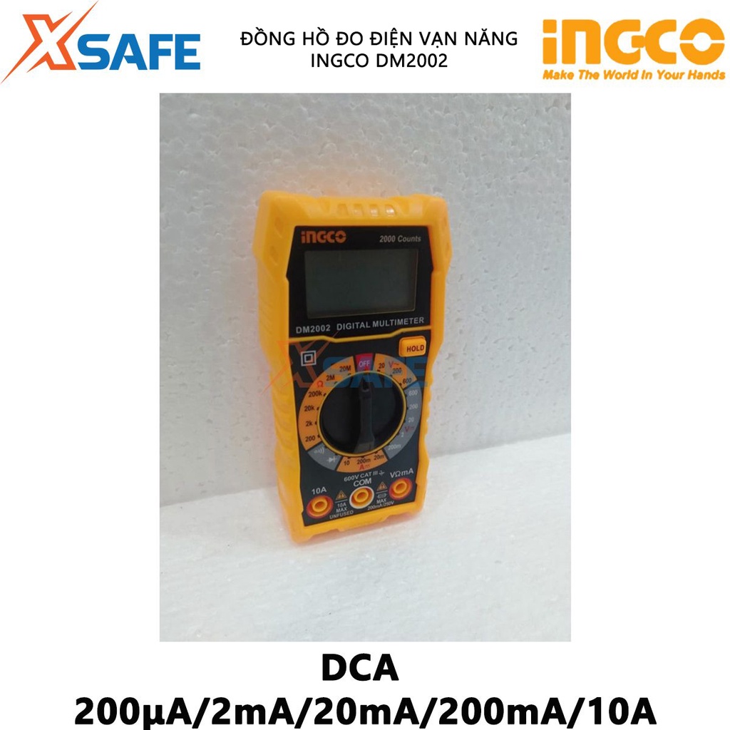 Đồng hồ đo điện vạn năng INGCO DM2002 Đồng hồ vạn năng 2000 số đếm, màn hình LCD - Chính hãng [XSAFE]