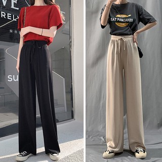 Quần ống rộng lưng cao chất đũi vải mềm mịn buộc dây thời trang