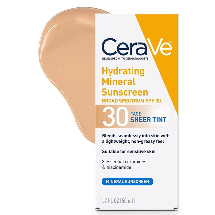 KEM CHỐNG NẮNG VẬT LÝ CERAVE HYDRATING MINERAL FACE SUNSCREEN SPF30 SHEER TINT 50ML CHÍNH HÃNG- 10267