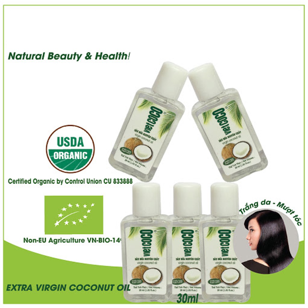 Dầu dừa Organic 100% nguyên chất, dưỡng da, mượt tóc, dài mi